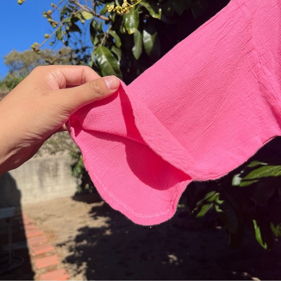 PRETTY BY EZZEWEAR pink gauze cotton boat neck long 3/4 sleeve boxy lagenlook - Picture 4 of 7